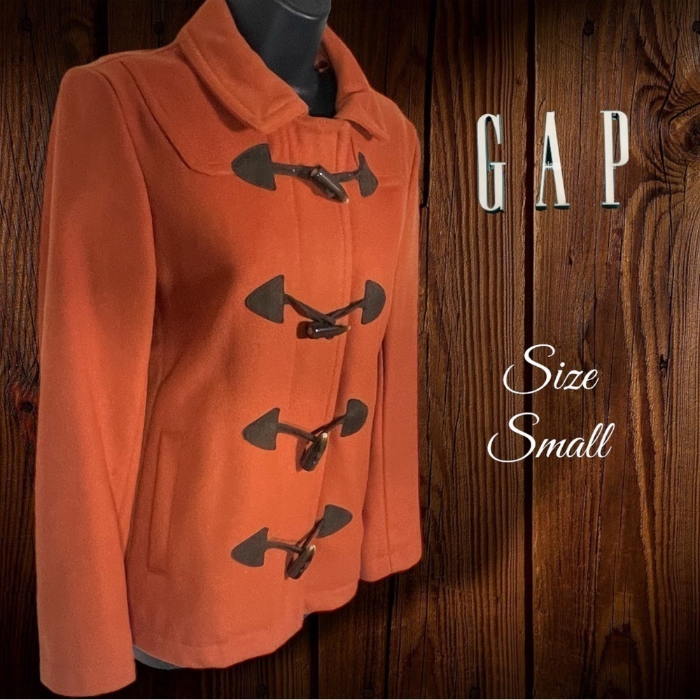 Vintage GAP Burnt Orange Wool Blend Full Zip Toggle Duffle Coat Small